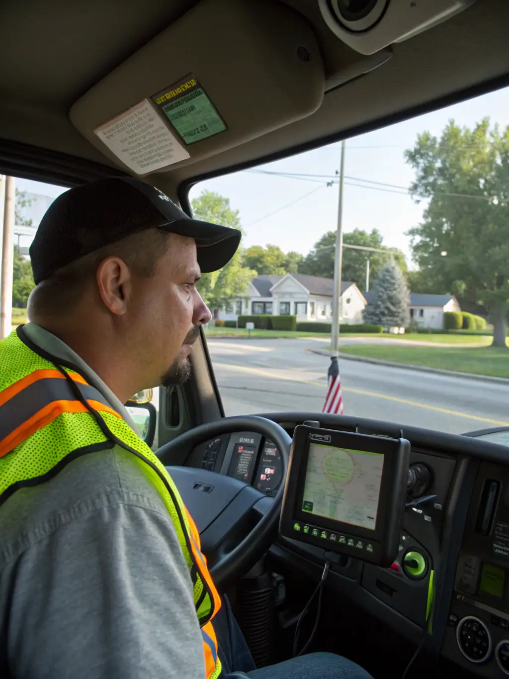 A Garmin Dezl GPS device displaying a truck-specific route, highlighting weight restrictions and bridge heights on a German highway.