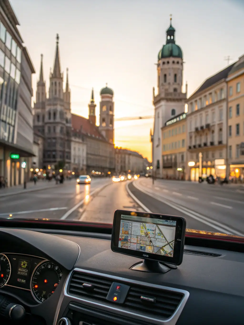 A Garmin DriveSmart GPS displaying toll station information and estimated costs on a German toll road.